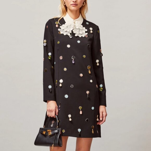 Tory Burch Women's Jewel Embroidered Shift Dress - Black
